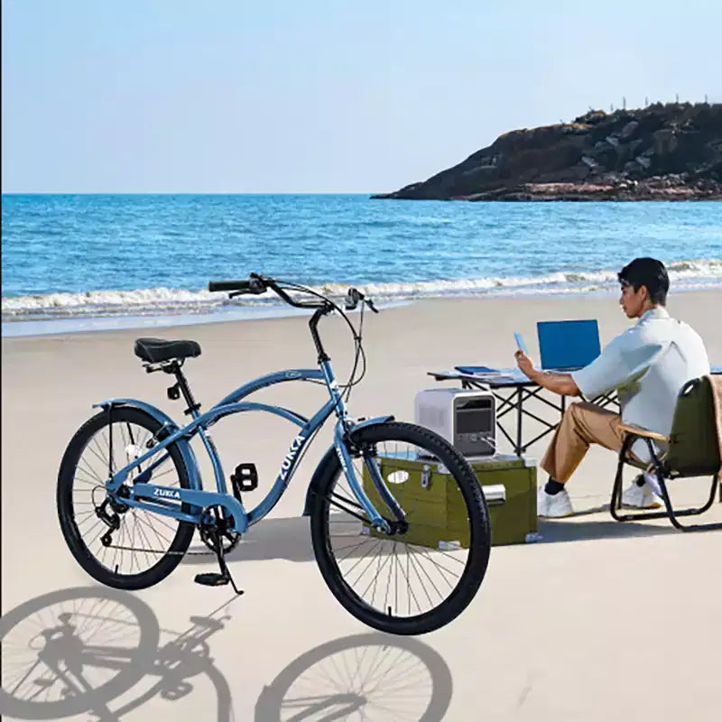 Bicicletta da crociera da 26 pollici, bici da crociera da spiaggia da uomo e da donna a 7 velocità in vari colori con freni a V anteriori e posteriori