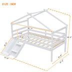 Youth Loft Bed with Slide, Access Ladder, and Guard Rails, Complete with Playhouse-Style Roof