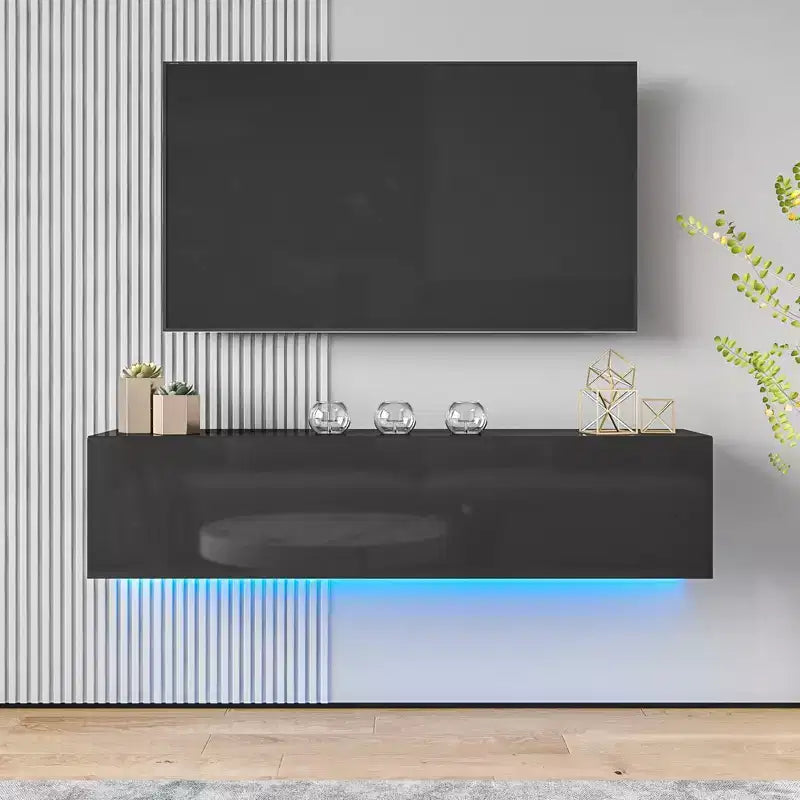 Hommpa 55 Wall Mounted Floating LED TV Stand for TVs Up to 63 with Hidden Storage