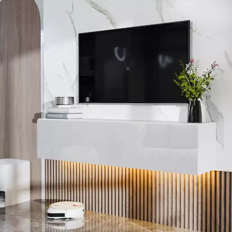 Hommpa 55 Wall Mounted Floating LED TV Stand for TVs Up to 63 with Hidden Storage