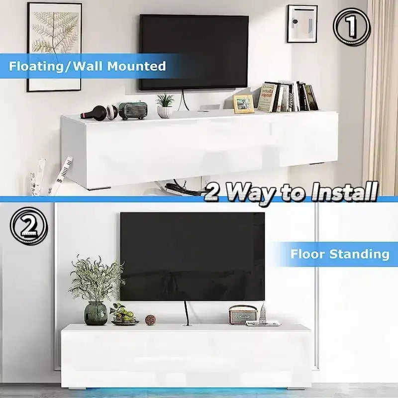 Hommpa 55 Wall Mounted Floating LED TV Stand for TVs Up to 63 with Hidden Storage