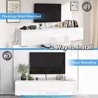 Hommpa 55 Wall Mounted Floating LED TV Stand for TVs Up to 63 with Hidden Storage