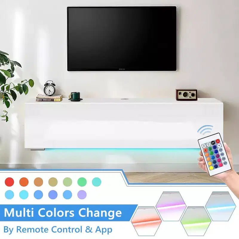 Hommpa 55 Wall Mounted Floating LED TV Stand for TVs Up to 63 with Hidden Storage