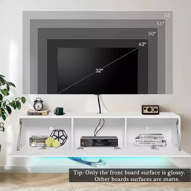 Hommpa 55 Wall Mounted Floating LED TV Stand for TVs Up to 63 with Hidden Storage