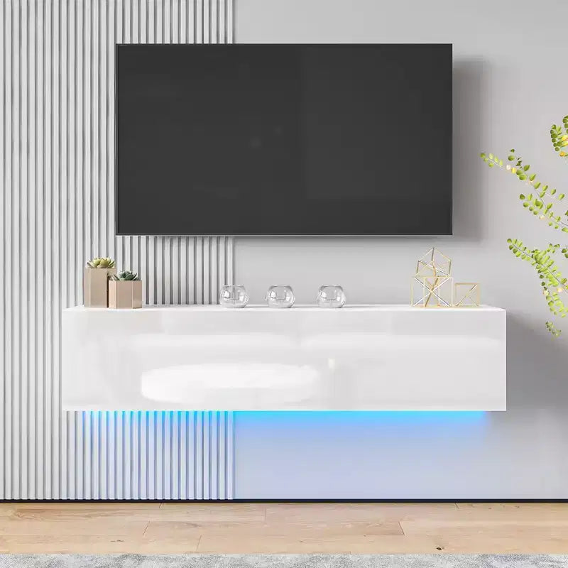 Hommpa 55 Wall Mounted Floating LED TV Stand for TVs Up to 63 with Hidden Storage