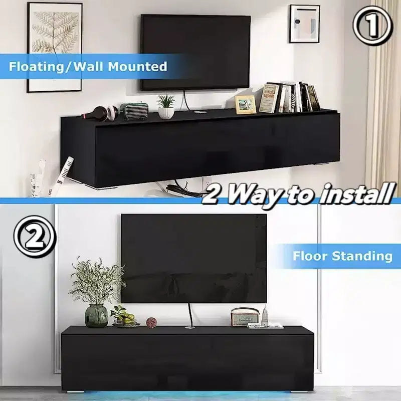 Hommpa 55 Wall Mounted Floating LED TV Stand for TVs Up to 63 with Hidden Storage