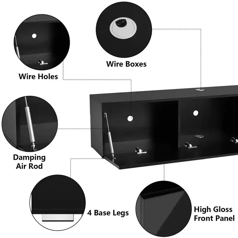 Hommpa 55 Wall Mounted Floating LED TV Stand for TVs Up to 63 with Hidden Storage