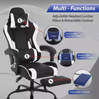 FDW Sedia Gaming Sedia da Scrivania Racing con Poggiapiedi Supporto Lombare Poggiatesta Braccioli Sedia Girevole Regolabile per PC Gamer