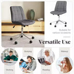 Costway Upholstered Armless Office Chair with Adjustable Height & Wheels for Small Spaces Gray/White
