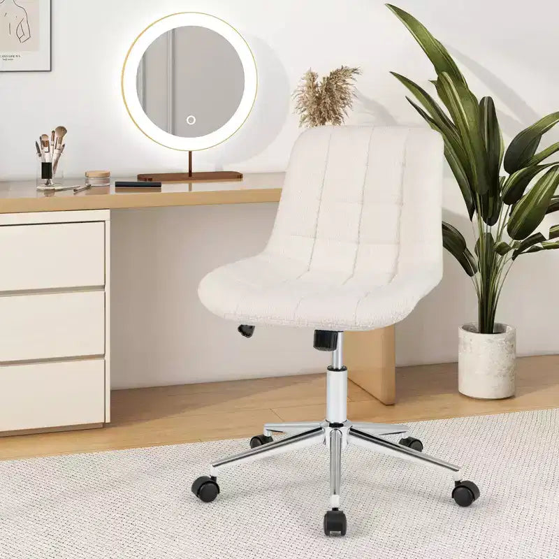 Costway Upholstered Armless Office Chair with Adjustable Height & Wheels for Small Spaces Gray/White