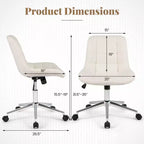 Costway Upholstered Armless Office Chair with Adjustable Height & Wheels for Small Spaces Gray/White