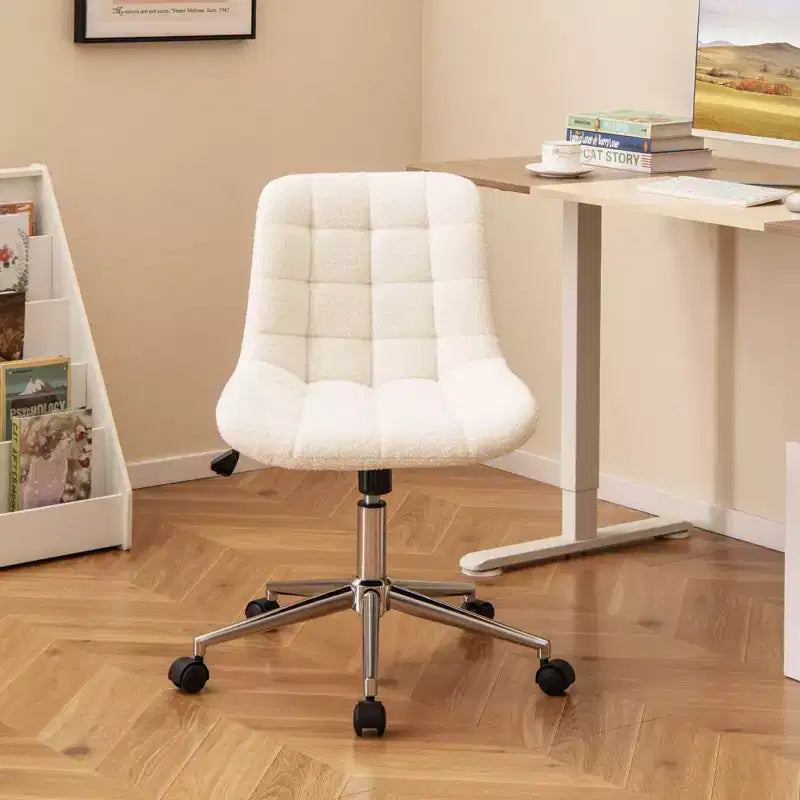 Costway Upholstered Armless Office Chair with Adjustable Height & Wheels for Small Spaces Gray/White