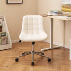 Costway Upholstered Armless Office Chair with Adjustable Height & Wheels for Small Spaces Gray/White