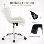 Costway Upholstered Armless Office Chair with Adjustable Height & Wheels for Small Spaces Gray/White