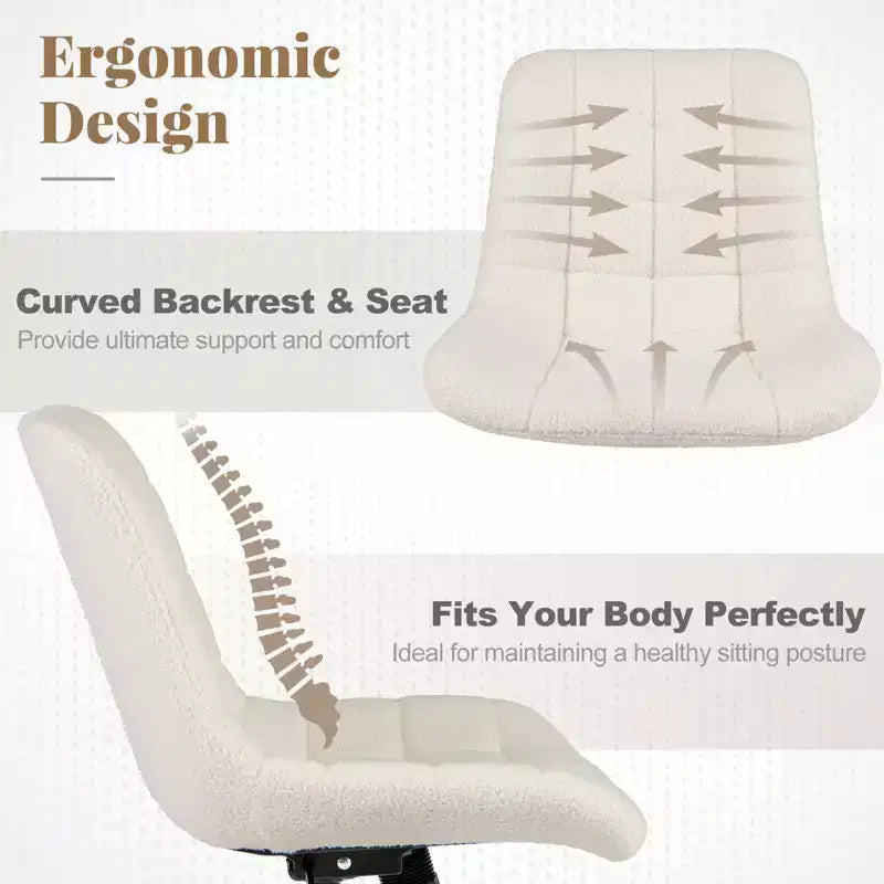 Costway Upholstered Armless Office Chair with Adjustable Height & Wheels for Small Spaces Gray/White