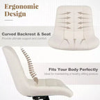 Costway Upholstered Armless Office Chair with Adjustable Height & Wheels for Small Spaces Gray/White