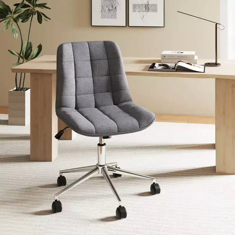 Costway Upholstered Armless Office Chair with Adjustable Height & Wheels for Small Spaces Gray/White