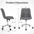 Costway Upholstered Armless Office Chair with Adjustable Height & Wheels for Small Spaces Gray/White