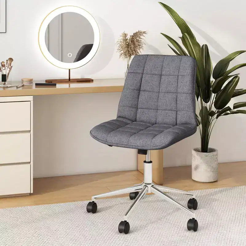 Costway Upholstered Armless Office Chair with Adjustable Height & Wheels for Small Spaces Gray/White