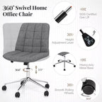 Costway Upholstered Armless Office Chair with Adjustable Height & Wheels for Small Spaces Gray/White