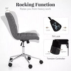 Costway Upholstered Armless Office Chair with Adjustable Height & Wheels for Small Spaces Gray/White