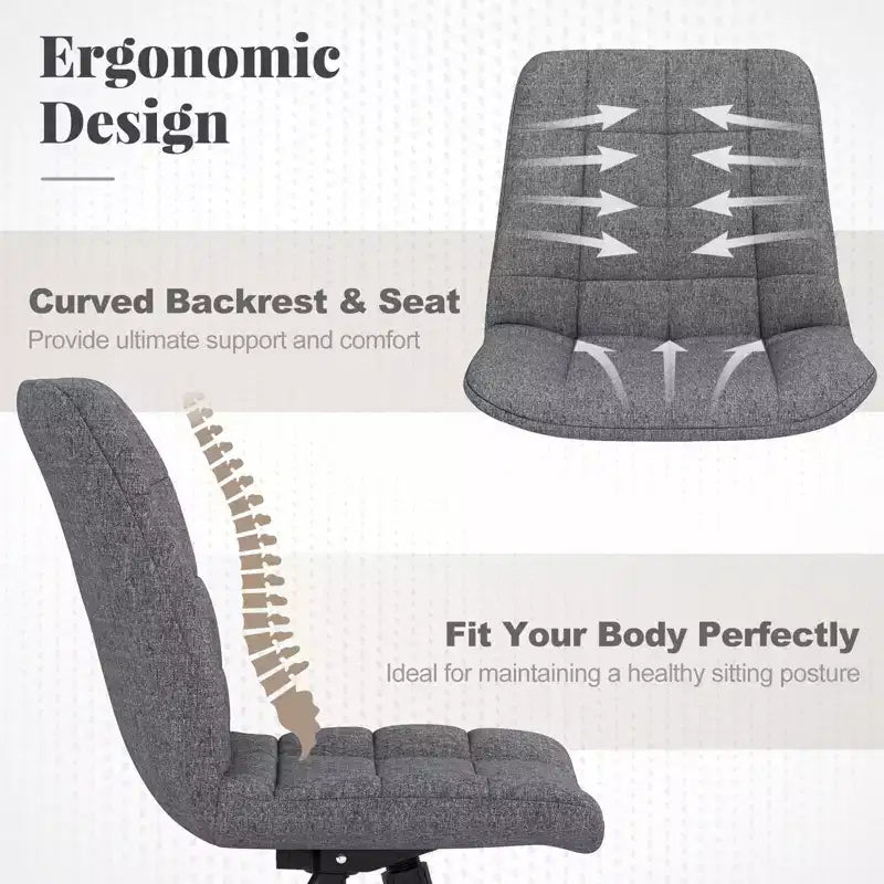 Costway Upholstered Armless Office Chair with Adjustable Height & Wheels for Small Spaces Gray/White