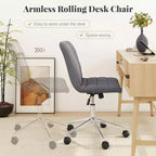 Costway Upholstered Armless Office Chair with Adjustable Height & Wheels for Small Spaces Gray/White