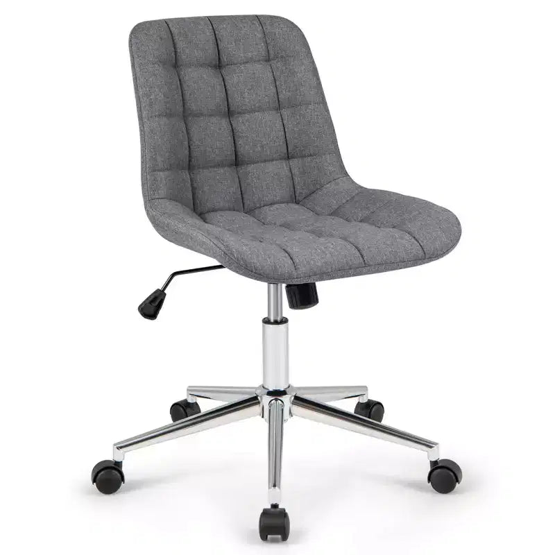Costway Upholstered Armless Office Chair with Adjustable Height & Wheels for Small Spaces Gray/White