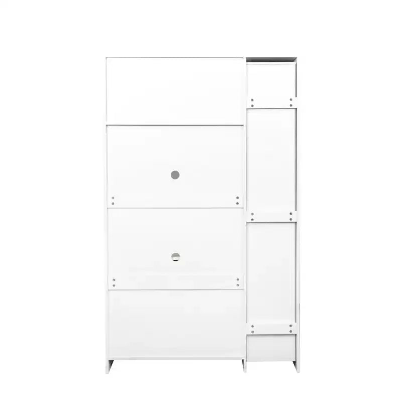 43W Multifunctional Kitchen Pantry Storage Cabinet Pantry Organizer with Pull-out Multi-tier Storage Shelf and 4 Doors, White-ModernLuxe