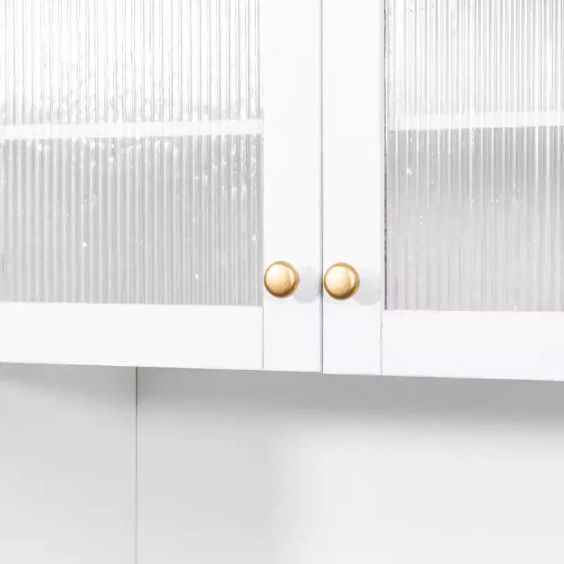 43W Multifunctional Kitchen Pantry Storage Cabinet Pantry Organizer with Pull-out Multi-tier Storage Shelf and 4 Doors, White-ModernLuxe