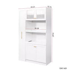 43W Multifunctional Kitchen Pantry Storage Cabinet Pantry Organizer with Pull-out Multi-tier Storage Shelf and 4 Doors, White-ModernLuxe