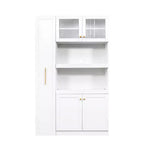43W Multifunctional Kitchen Pantry Storage Cabinet Pantry Organizer with Pull-out Multi-tier Storage Shelf and 4 Doors, White-ModernLuxe
