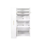 43W Multifunctional Kitchen Pantry Storage Cabinet Pantry Organizer with Pull-out Multi-tier Storage Shelf and 4 Doors, White-ModernLuxe