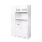 43W Multifunctional Kitchen Pantry Storage Cabinet Pantry Organizer with Pull-out Multi-tier Storage Shelf and 4 Doors, White-ModernLuxe