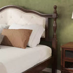 Whisen Queen Pine wooden Bed with Upholstered Headboard and Panel Footboard
