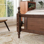 Whisen Queen Pine wooden Bed with Upholstered Headboard and Panel Footboard