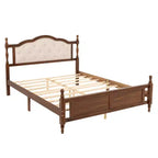 Whisen Queen Pine wooden Bed with Upholstered Headboard and Panel Footboard