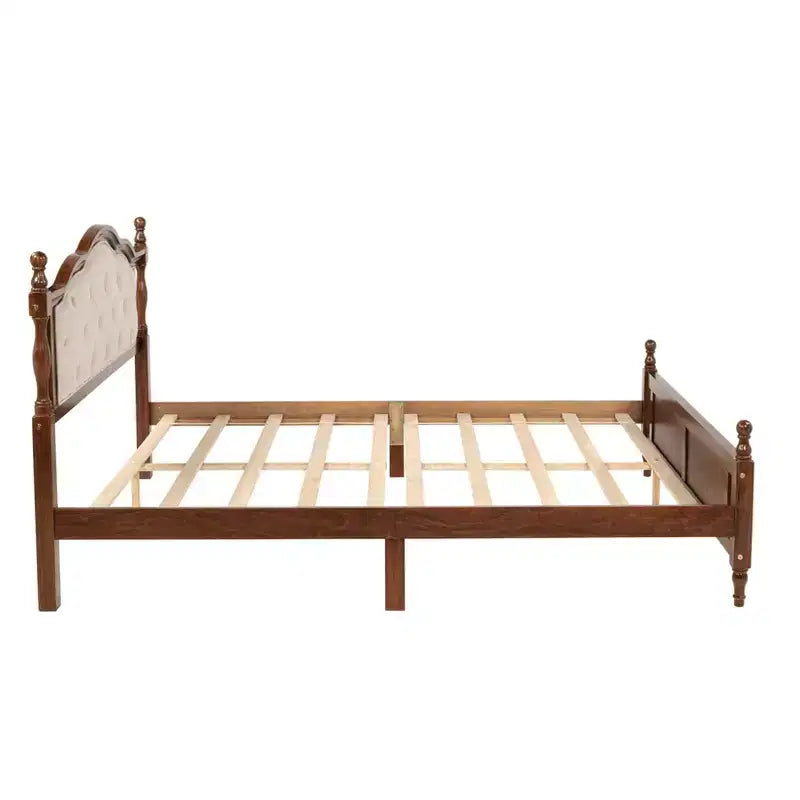 Whisen Queen Pine wooden Bed with Upholstered Headboard and Panel Footboard