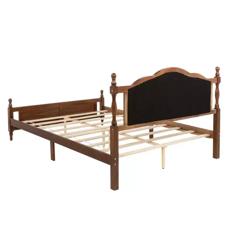 Whisen Queen Pine wooden Bed with Upholstered Headboard and Panel Footboard