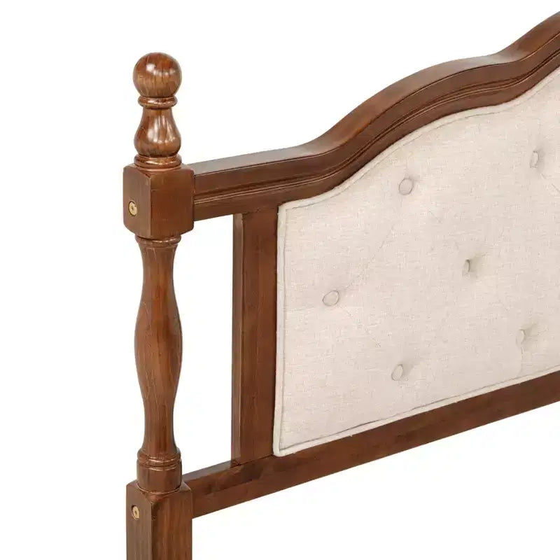 Whisen Queen Pine wooden Bed with Upholstered Headboard and Panel Footboard