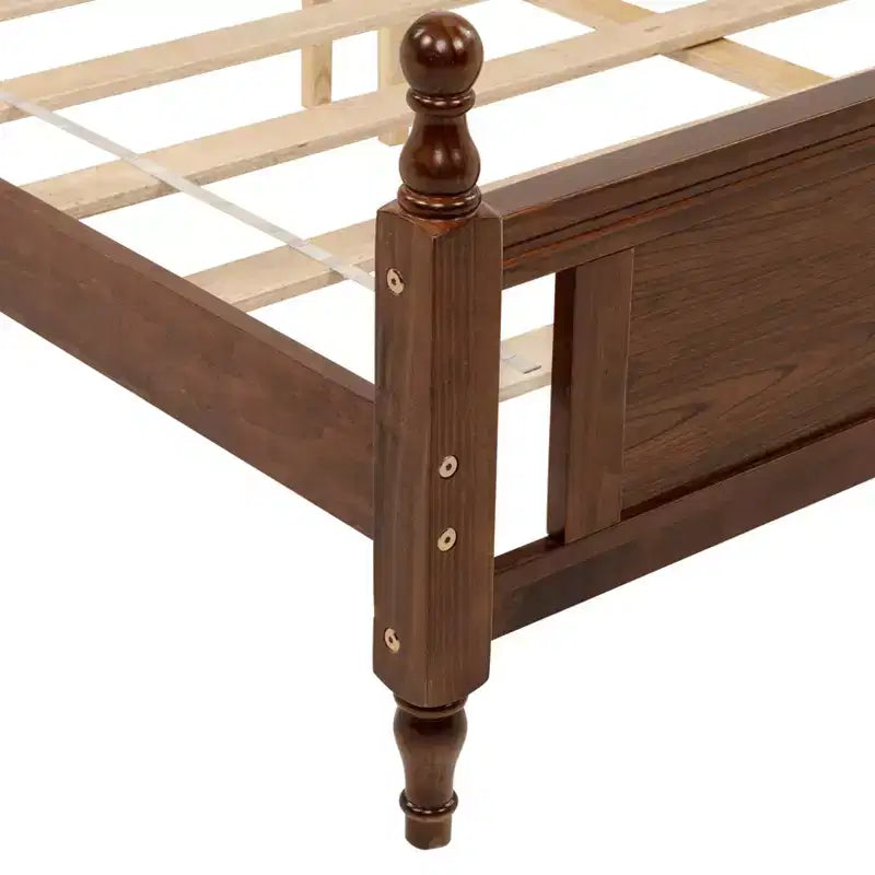 Whisen Queen Pine wooden Bed with Upholstered Headboard and Panel Footboard