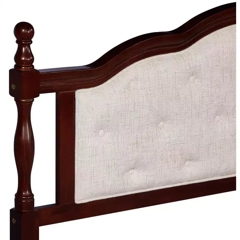 Whisen Queen Pine wooden Bed with Upholstered Headboard and Panel Footboard
