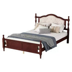 Whisen Queen Pine wooden Bed with Upholstered Headboard and Panel Footboard
