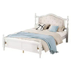 Whisen Queen Pine wooden Bed with Upholstered Headboard and Panel Footboard