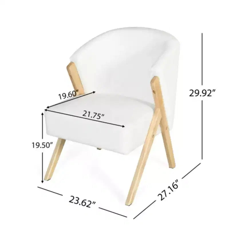 Modern Accent Chair with White Upholstery and Solid Wood Frame, Minimalist Lounge Chair for Living Room, Bedroom, or Office