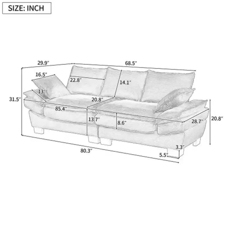 Divano Curvo Moderno, Divano con Schienale Imbottito con 2 Cuscini Decorativi, Divano in Velluto a Coste per Soggiorno, Camera da Letto, Appartamento