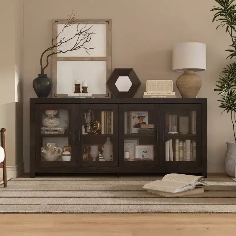 Famapy Sophisticated Deep Brown Accent Cabinet Storage Cabinet: Elegant Storage with Rich Wood Grain Finish