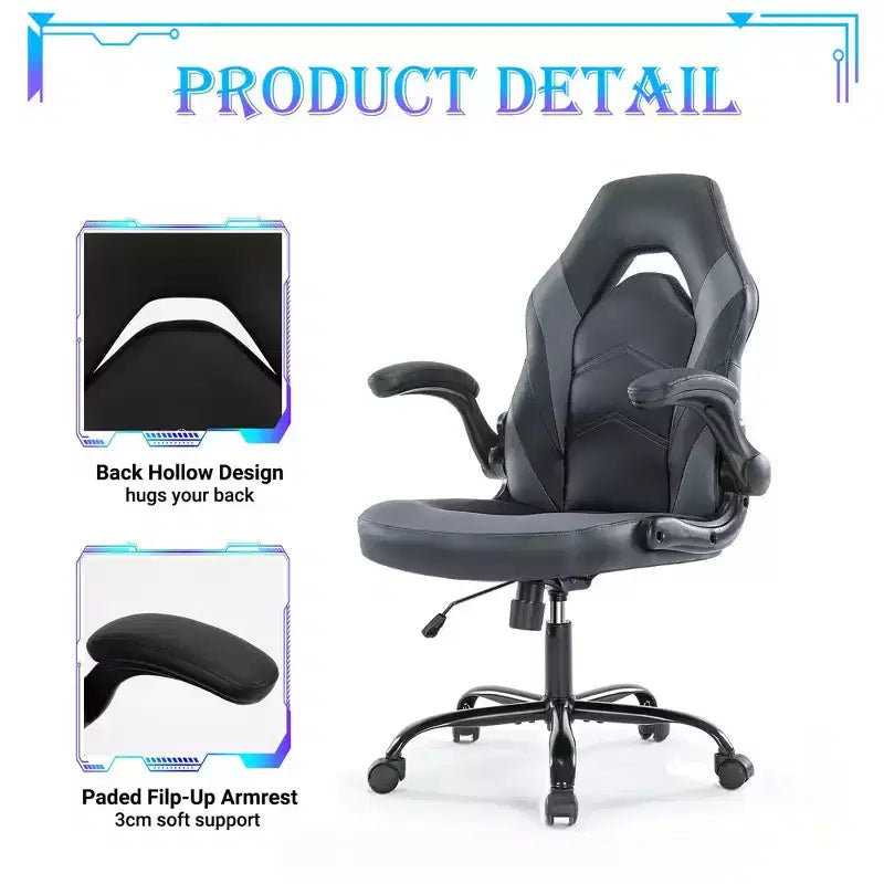 JIONJOY Ultimate Gaming Chair: Ergonomic, PU Leather, Executive Desk Chair with Flip-up Armrests