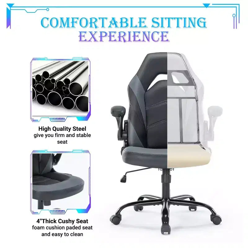 JIONJOY Ultimate Gaming Chair: Ergonomic, PU Leather, Executive Desk Chair with Flip-up Armrests