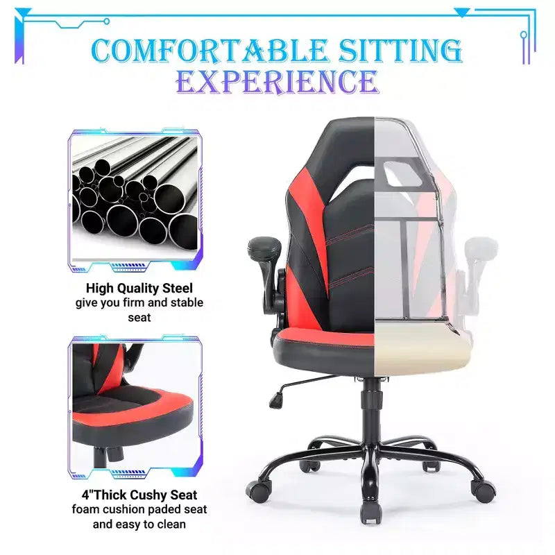 JIONJOY Ultimate Gaming Chair: Ergonomic, PU Leather, Executive Desk Chair with Flip-up Armrests